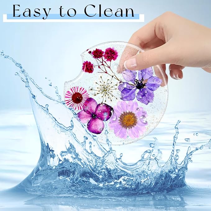 Swooflia Flower Car Cup Holder Coasters for Women - 2.75 Inch Cute Resin Clear Automotive Drink Cupholder Insert Car Accessories 2 Pack Pink Purple