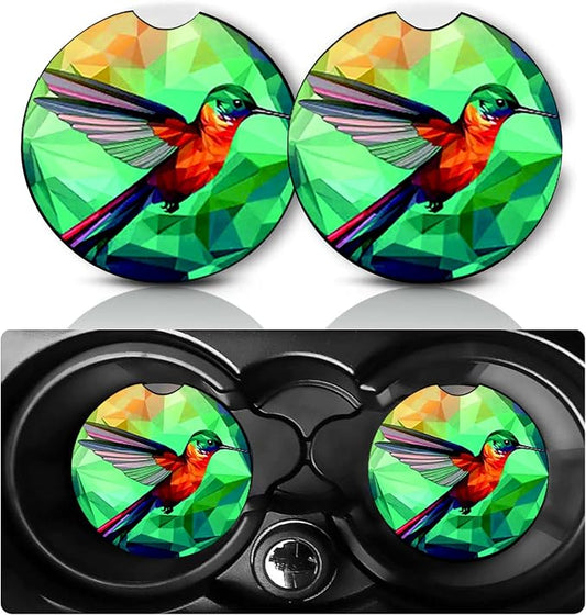 2PCS Hummingbird Car Cup Holder Coasters Universal Anti-Slip Rubber Mat | Animal Auto Accessories Decor, 2.75" Car Coasters for Cup Holders with Finger Slot, Hummingbird Gifts for Women Men
