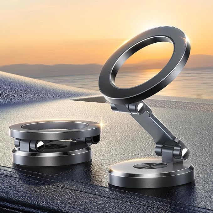 All-Metal MagSafe Car Mount, 360° Rotation Magnetic Car Holder, Space Gray | Strong Magnets Car Phone Holder for Car Dash, Car Accessories for Women Men, Car Mount for iPhone 17 Pro Max Air 16 15 14 13