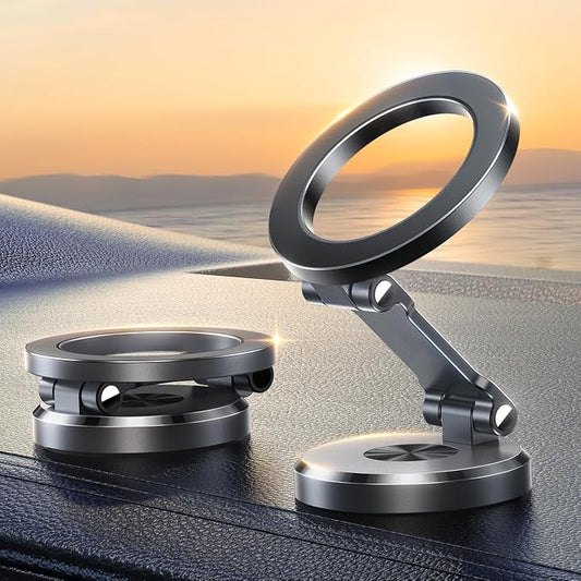 All-Metal MagSafe Car Mount, 360° Rotation Magnetic Car Holder, Space Gray | Strong Magnets Car Phone Holder for Car Dash, Car Accessories for Women Men, Car Mount for iPhone 17 Pro Max Air 16 15 14 13