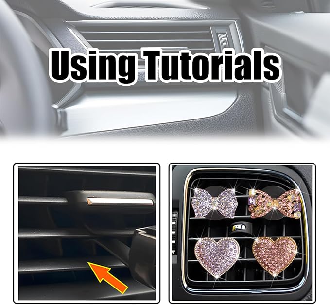 Bling Car Air Vent Clip, 2PCS Crystal Rhinestone Diamond Automotive Heart Shape Clip Charm, Cute Sparkling Vehicle Interior Decoration Accessories, Universal for SUV Sedan Trucks (Gold)
