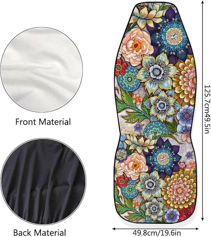 Boho Floral Front Car Seat Covers Set of 2 for Women, Universal Fit Bucket Seat Protectors for Cars, SUVs, Sedans and Trucks, Soft Breathable Polyester, Front Seats Only