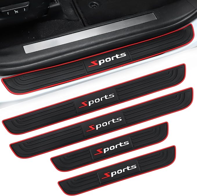 SINGARO Car Door Threshold Protection, 4PCS Door Edge Step Dust Shield Cover, Door Width 23.6x2.36inch Car/SUV Universal Rubber Scratch Resistant Exterior Accessories (Sport)