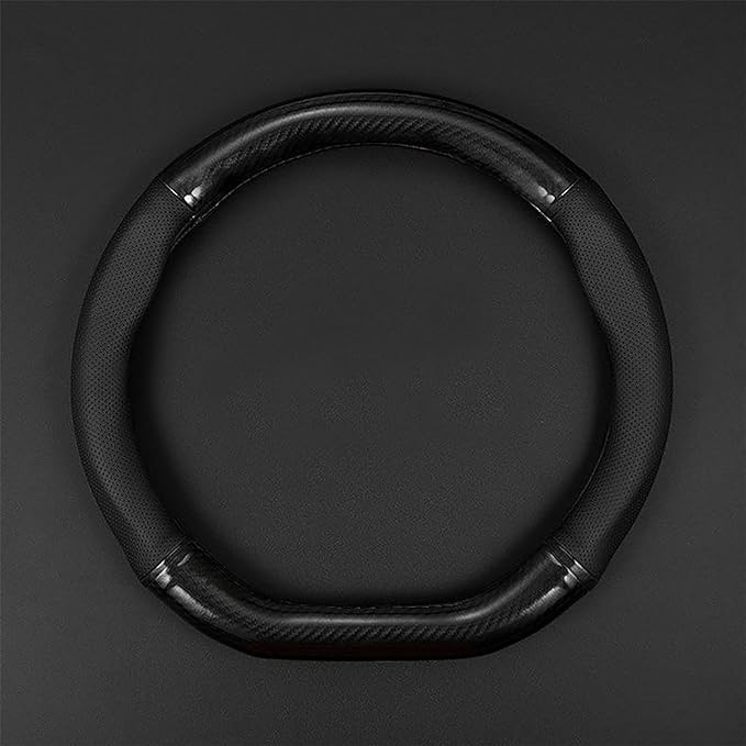 QODOLSI 1 Pack Car Breathable Steering Wheel Cover, Wear -Resistant Steering Wheel Sleeve, Carbon Fiber Non-Slip Steering Wheel Protector, Four Seasons Universal Steering Wheel Set (Black #D -Shaped)