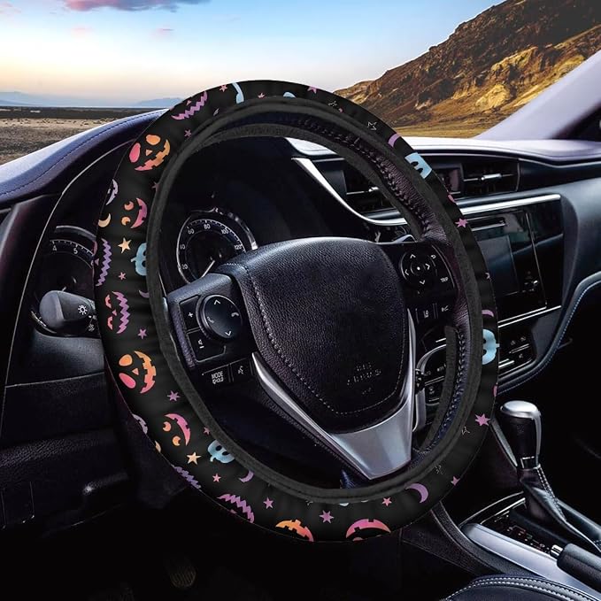 AFPANQZ Universal Automotive Steering Wheel Covers Fit 14 to 15 inch | Ghost Face Star Print, Easy Fix Machine Washable Steering Wheel Protection for All Season