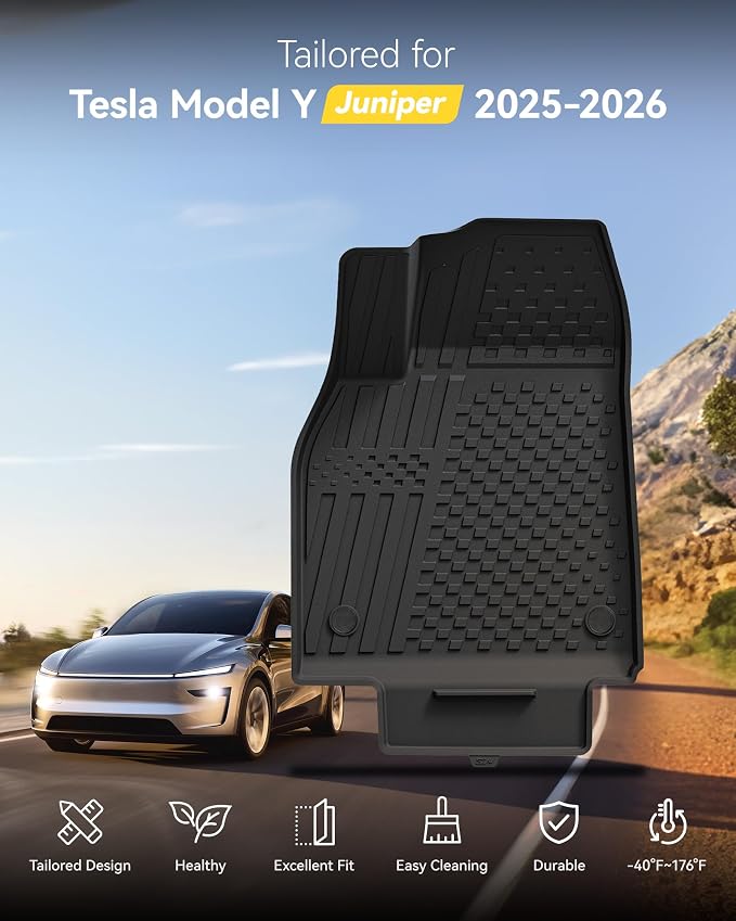 3W Tesla Model Y Juniper Floor Mats(Not for Standard), Front Rear Cargo Liner & Seatback Protector, Custom Fit 2025 2026 Model Y Accessories, TPE All Weather Odorless Non-Slip