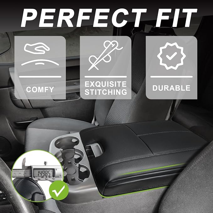 Muslogy Center Console Armrest Cover Fit for Chevy Silverado/Tahoe & GMC Sierra/Yukon 2007-2013 Accessories, Comfort Armrest Pad Console Lid Cushion Vegan Leather 1-Inch Extra Thick(Jump Seat ONLY)