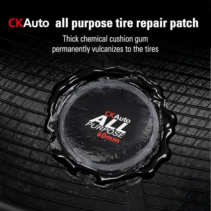 CKAuto 80 PCS All Purpose Tire Repair Patch Kit Heavy Duty 2-1/4"/(60mm), Tire Plug Repair Kit Flat for Car Van Truck Bus Motorcycle and Inner Tire, Round Dia 2-1/4"/(60mm)