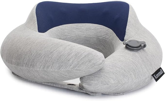 Keemall Inflatable Travel Pillow, Upgraded Travel Neck Pillow for Airplane Neck Support Sleeping - 3rd Generation, Double Comfort Plane Pillow - Portable Travel Essentials