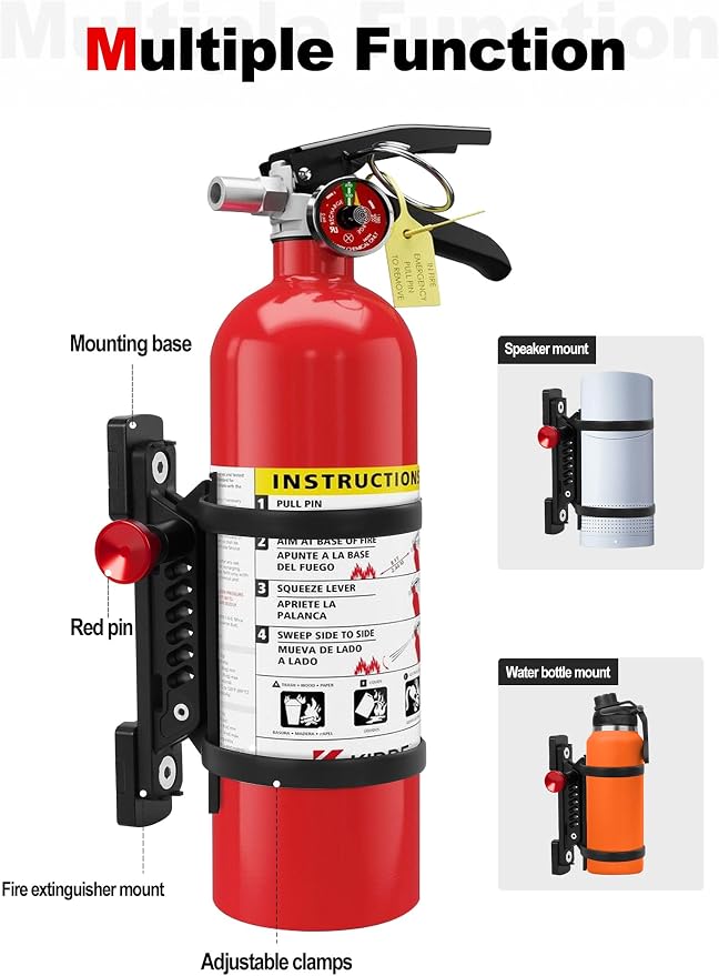 ZIDIYORUO MOLLE Panel Fire Extinguisher Mount Fits 1“-2" Panle Slot Holes | Quick Release Car Fire Extinguisher Bracket with Adjustable 4 Clamps for Vehicles Trucks Jeeps MOLLE Panle Accessories