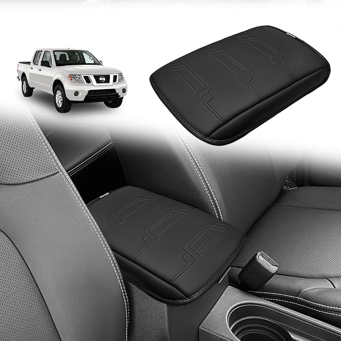 Muslogy Center Console Armrest Cover Fit for Nissan Frontier 2005-2021 & Xterra 2005-2015 Accessories, Comfort Armrest Pad Console Lid Cushion Vegan Leather Regular Thick