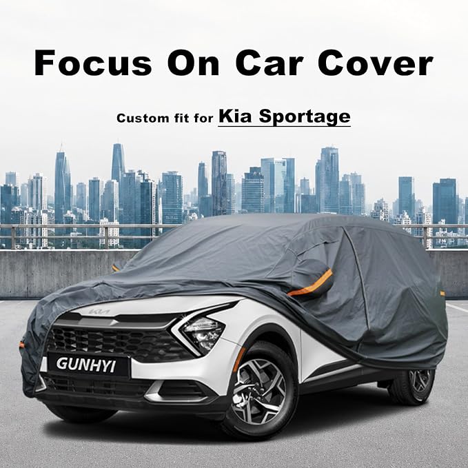 GUNHYI Premium Car Cover Custom Fit Kia Sportage (2010-2026), 16 Layers Heavy Duty Car Cover Waterproof All Weather with Zipper Door for Sun Rain Snow Dust Uv Protection