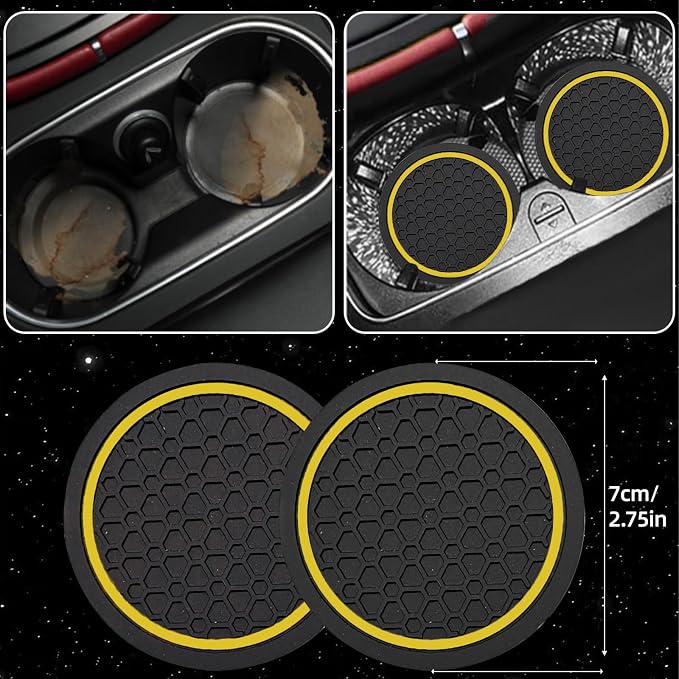 NBTEPEM 10 Pcs Car Floor Mats Full Set & Sport Leather Steering Wheel Cover 14.5-15 inch, Center Console Cover, Seat Belt Cushion, Cup Holder Coaster, Universal Automobile Interior Sets (Yellow)
