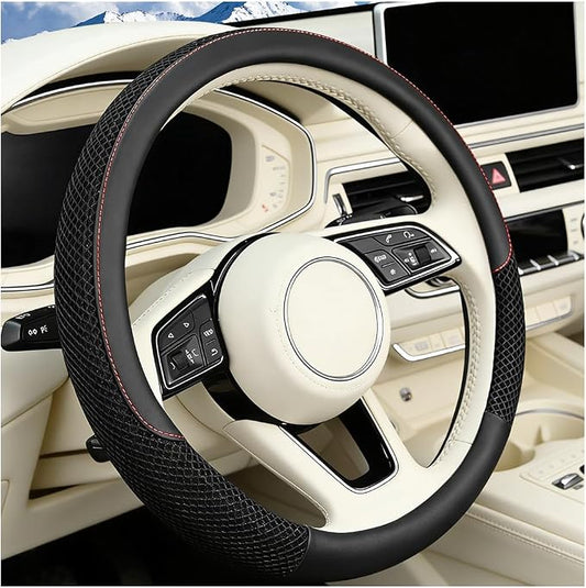 Car Steering Wheel Cover, 14.5-15" Microfiber Leather Ice Silk Breathable Non-Slip Steering Wheel Protector, Cool Auto Interior Decor Accessories, Universal for Truck SUV Van (Black)