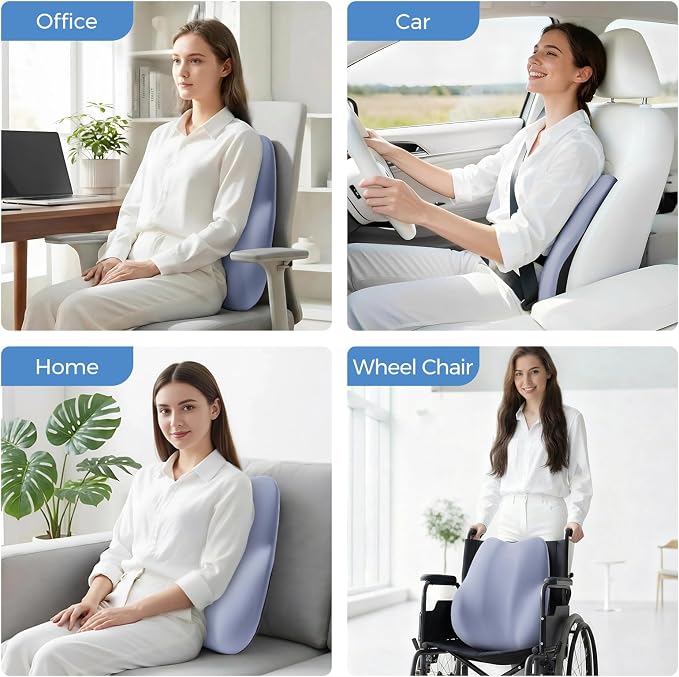 BEBAS Lumbar Support Pillow for Car, Memory Foam Back Cushion for Driving, Ergonomic Lumbar Pillow for Pain Relief, Comfort Lower Back Support for Office Chairs, Car Seat, Wheelchair -Blue