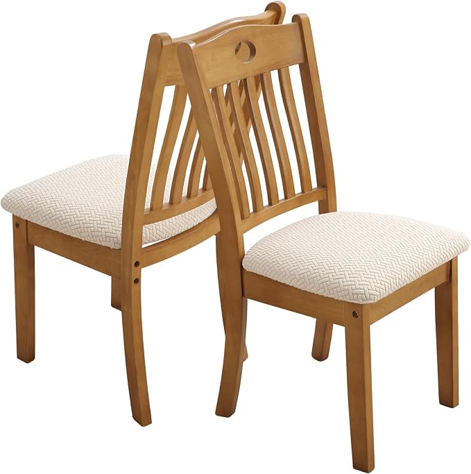 Fuloon Stretch Seat Cushion Covers 4 PCS, Washable Chair Seat Slipcover Chair Cover Dining Room for Hotel, Ceremony, Banquet Wedding Party (Beige, 4)