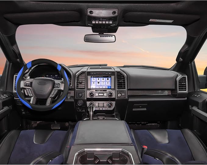 West Llama Customized Auto Car Steering Wheel Cover for Ford F-150, F-250, F-350, Expedition (Black+Blue)