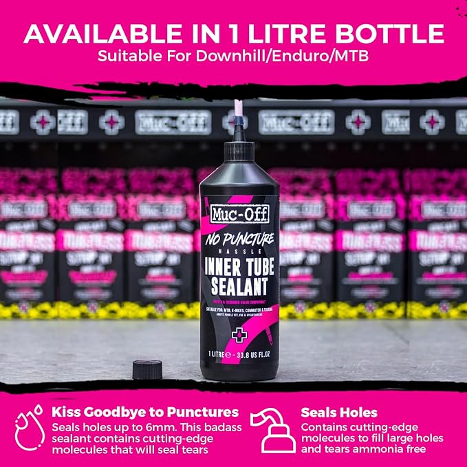 Muc-Off No Puncture Hassle Tubeless Sealant - Advanced Bicycle Tyre Sealant with UV Tracer Dye That Seals Tears and Holes Up to 6mm