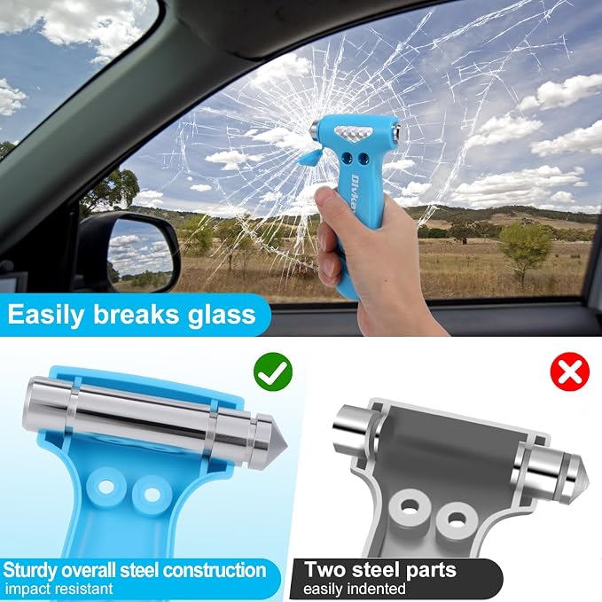 Window Breaker, 3-in-1 Emergency Escape Tool with Car Safety Hammer and Seat Belt Cutter, Safety Emergency Car Escape Tool Gift for Women (Blue)
