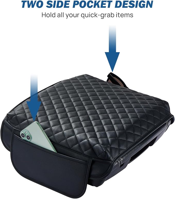 JOYTUTUS Center Console Cover Compatible with 2019-2026 Ram 1500 2500 3500, Leather Arm Rest Armrest Cover for Car, Middle Console Cover Lid, Car Arm Rest Cover Pad Cushion Replacement, with 2 Pockets