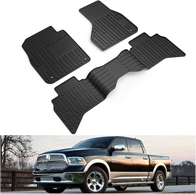 Kiwi Master Floor Mats for 2009-2018 Dodge Ram 1500 Quad Cab | 2019-2024 Ram 1500 Classic Quad Cab, Custom Fit All Weather Car Mat, Heavy Duty TPE Floor Liners, Front Rear 2 Row Set, Black