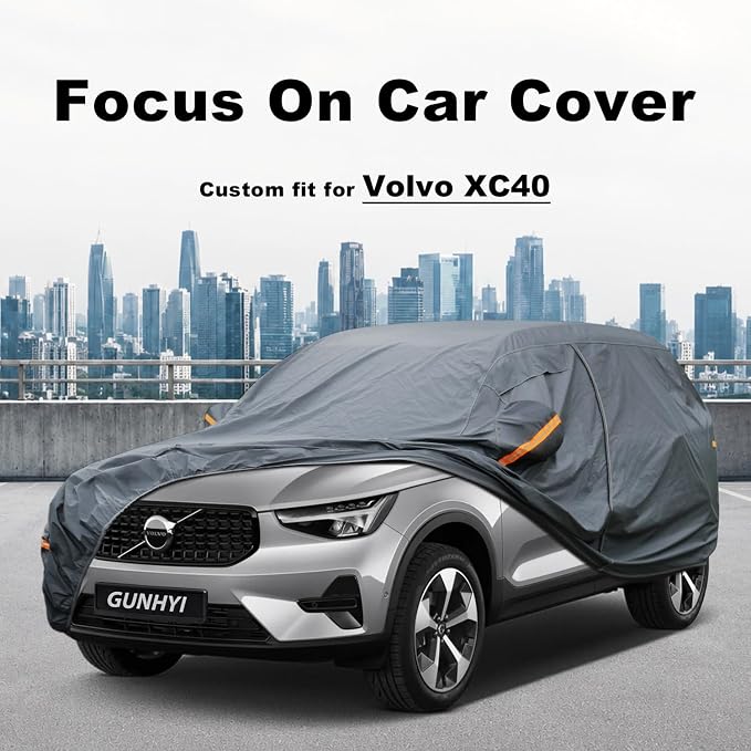 GUNHYI Premium Car Cover Custom Fit Volvo XC40, 16 Layers Heavy Duty Car Cover Waterproof All Weather with Zipper Door for Sun Rain Snow Dust Uv Protection