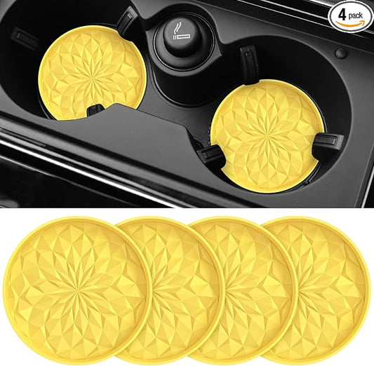 ME.FAN Car Coasters for Cup Holders [4 Pack] - 2.75In Silicone Auto Mug Mats - Universal Non-Slip Recessed Car Interior AccessoriesYellow