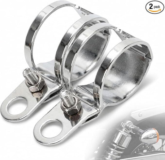 ANKIA 1 Pair Universal Metal Motorcycle Turn Signal Indicator Light Bulb Lamp Mounting Brackets Clamp Holder Support for 30-45mm Front Fork Accessories (Turn Signal Brackets-White)