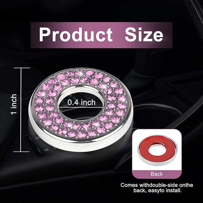 4 Pack Bling Car Inner Door Lock Covers, Rhinestones Pull Rod Bolt Decoration Stickers, Bling Car Accessories for Women, Compatible with Mercedes-Benz A/B/C/D/E Class (Pink)