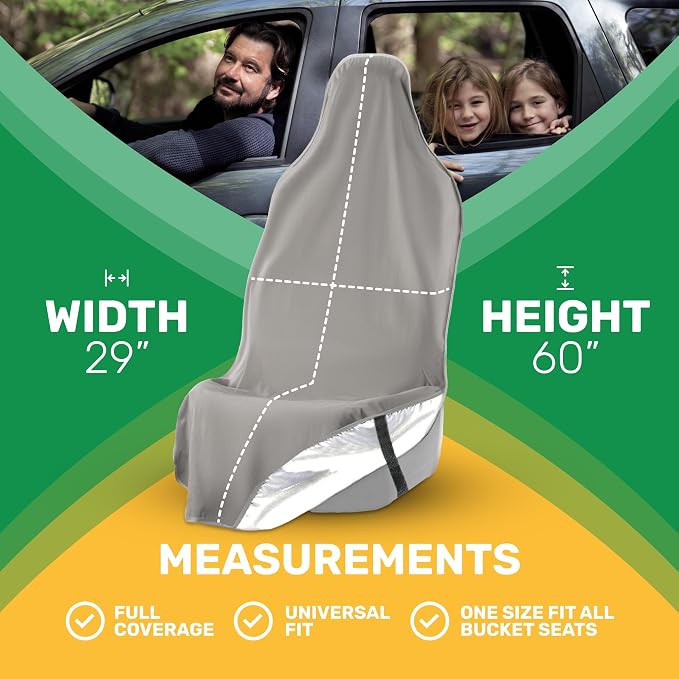 EliteSport Front Seat Cover, Universal Fit Waterproof, Sweatproof, Odor-Resistant, and Machine Washable Car Seat Protector with Non-Slip Underlayer for Pet, Travel, and Outdoor Adventure, Gray