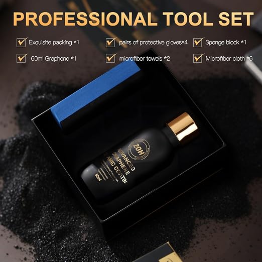 20H Advanced Graphene Ceramic Coating for Cars, Motorcycles & Boats - Self-Cleaning Effect, Ultra-High Gloss, Long-Term Protection (60mL) - Car Detailing Kit