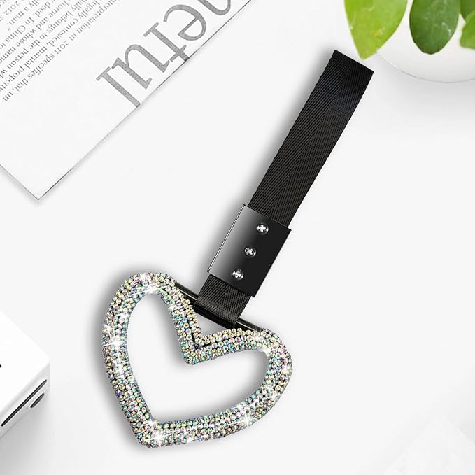 NBTEPEM Bling Tsurikawa Heart Handle Ring Bling Car Accessories for Women Handle Strap Drift Charm Rear Bumper Warning Ring Decor for Car Interior Exterior Decoration (Multicolor, Heart Style)