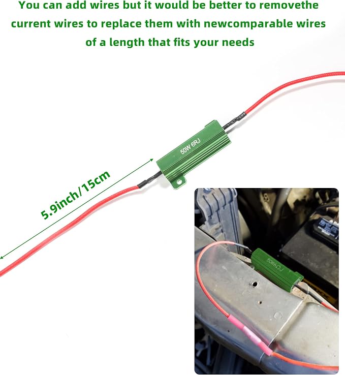 4 PCS Load Resistor,LED Turn Signal Resistor Flasher Adaptor with Wire&Clip,50W 6ohm LED Load Resistors Conversion Kit Fix LED Bulb Hyper Flash Turn Signal Light Bulb Fast Blink Error Code (2 Green)
