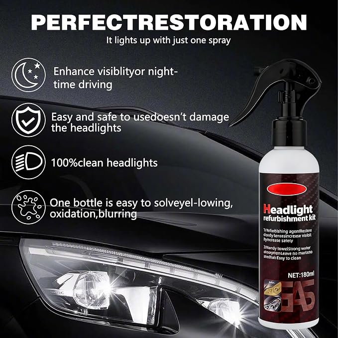 Headlight Restoration Kit, Headlight Cleaner and Restorer Kit, Upgrade Automotive Headlamp Restoration Fluid Kit Removing Yellowing Oxidized