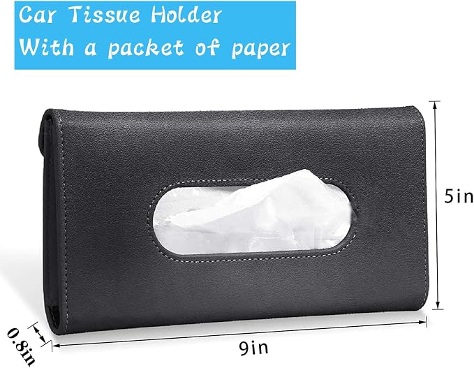 2PCS Car Tissue Holder Sun Visor Napkin Holder with Tissue Car Mask Holder | Refill Car Mask Holder PU Leather Tissue Box Tissue Box Holder Hanging Tissue Holder Mask Dispenser for Car