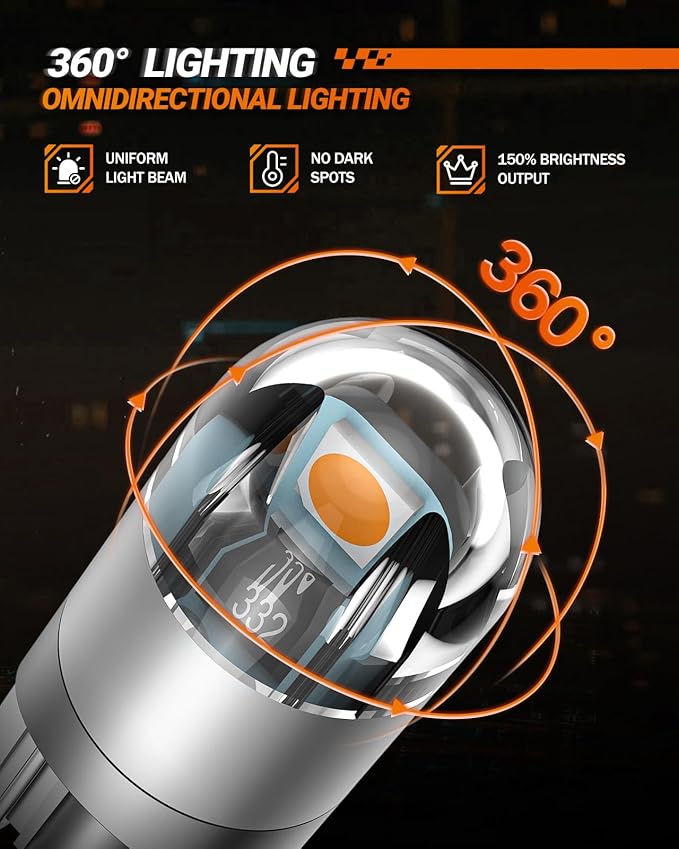 SEALIGHT 194 LED Bulb 2700K Amber, License Plate Light, Dome Light, T10 168 2825 W5W 3030 Bright Chips Wedge for Replacement Light Bulb, Map Trunk Door Courtesy Dash LED Light Bulb,Pack of 2