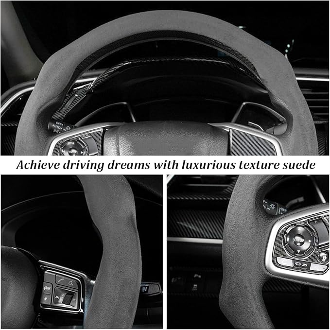 Car Steering Wheel Cover, Soft Brethable Suede Non-Slip Vehicle Steering Wheel Protector, Comfortable Sporty Auto Interior Protection Accessories, Universal for Truck SUV Van (Carbon Black)