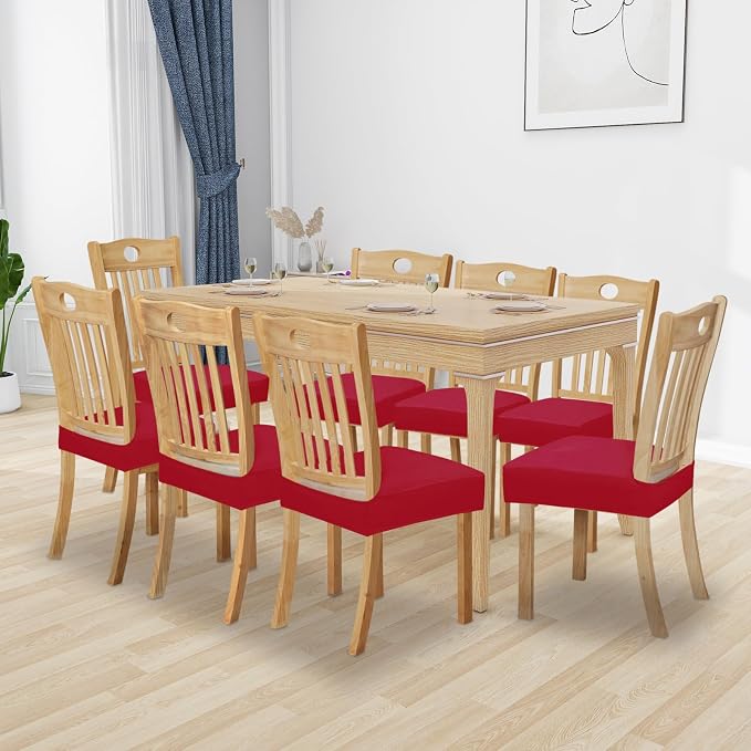 Easy-Going 100% Waterproof Seat Covers for Dining Room Chairs Set of 8, Stretch Chair Seat Slipcovers Protector Removable and Washable Kitchen Dining Chair Covers, Christmas Red