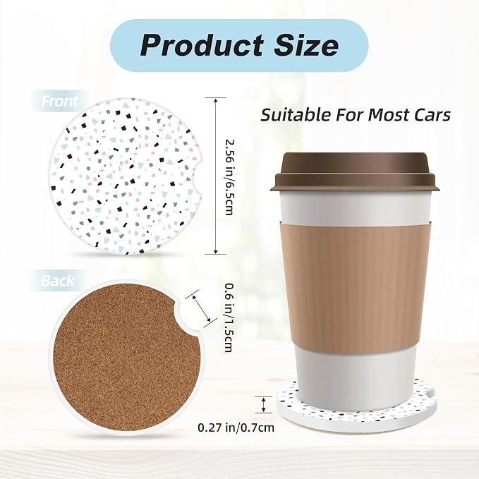 Abstract Pattern Car Coasters for Cup Holders,2 Pack Car Cup Holder Coasters for Car,Ceramic Absorbent Car Coaster with A Finger Notch and Cork Base,Car Interior Accessories for Women Men