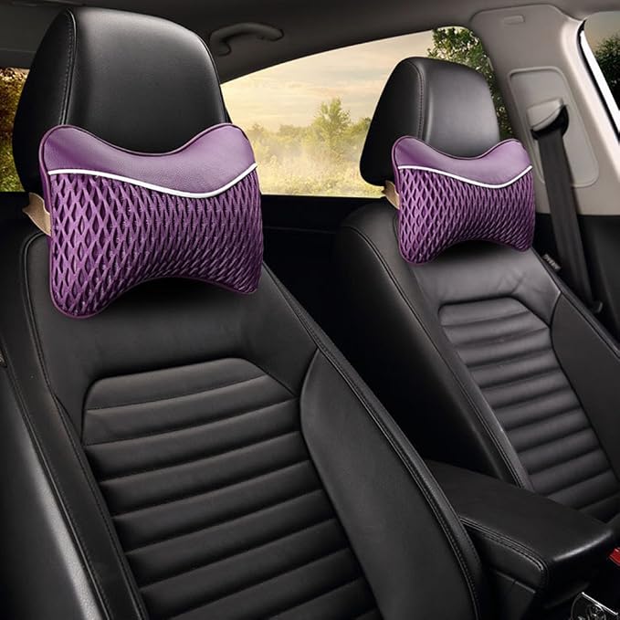 2PCS Car Neck Pillow with Memory Foam Auto Breathable Headrest Cushion Pad (Purple)