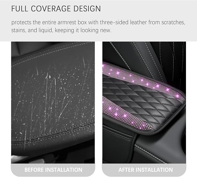 IHOTDER Bling Rhinestones Center Console Covers for Cars,Upgraded Arm Rest Cover for Car with Side Storage Pocket for Car Seat Organizer,Middle Console Cover Stylish Car Decoration (Bling Purple)