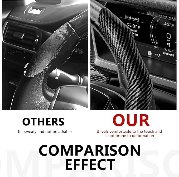 2Pcs Carbon Fiber Steering Wheel Cover, Cool Irregular Shape Grip & Anti-Slip Lining Segmented Design Steering Wheel Protector for Car Interior Accessory, Stylish & Sporty (Black)
