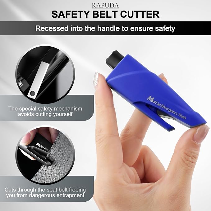 RAPUDA Window Breaker Seatbelt Cutter,3-in-1 Mini Glass Breaker, 3 Pack Car Escape Tool for Land and Underwater,Keychain Car Emergency Tool（Red/Yellow/Blue）