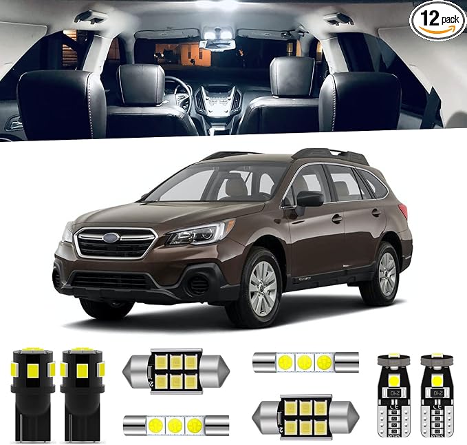 12-Pieces Outback Interior LED Light Kit for Subaru Outback 2010 2011 2012 2013 2014 2015 2016 2017 2018 2019 2020 White 6000K LED Lighting Package + License Plate Lights, Install Tool