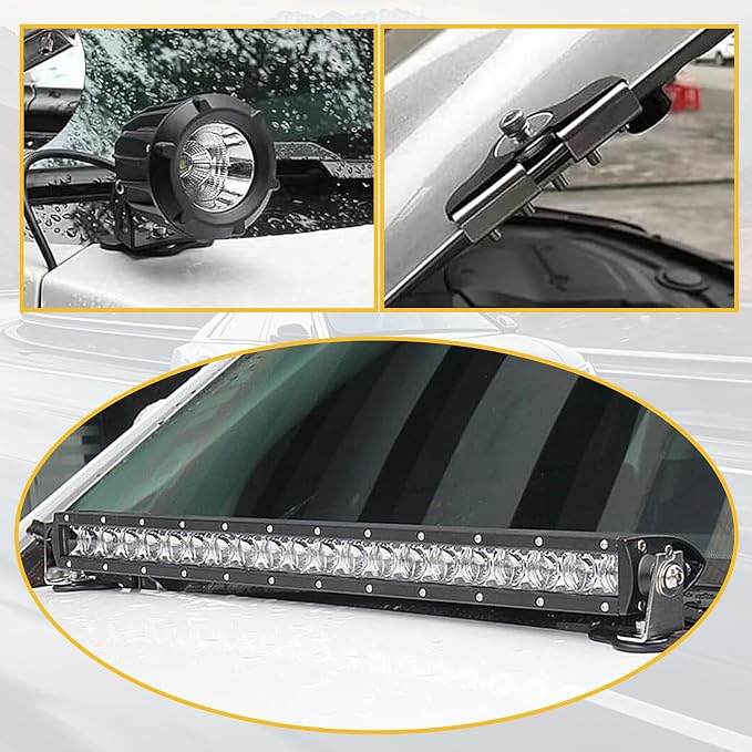 ijuicy 2 PCS Led Light Bar Mounting Brackets, Adjustable Hood Led Work Light Mount Bracket, Off Road Accessories, Ditch Light Brackets for Off Road Truck (Silver)