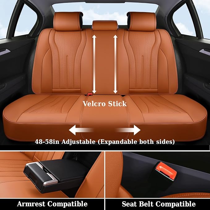 Coverado Brown Seat Covers Full Set, Luxury Leather Seat Covers for Cars, Automotive Seat Covers, Waterproof Car Seat Protector, Front and Back Car Seat Cushions Universal Fit for Most Cars