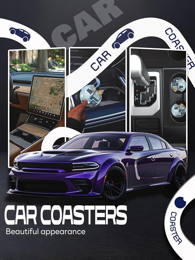 WOCOCN Car Coasters,Cup Holder Coasters for Car,2.75inch Anti Slip and Absorbent,Cute Automotive Interior Accessories for Cup Holder,Pack of 2 (Skeleton and Computer)