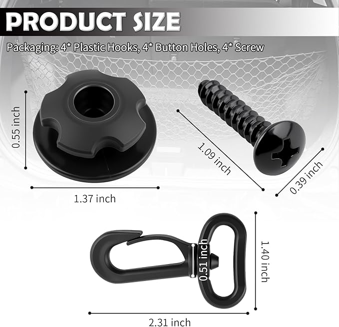 8PCS Automotive Cargo Nets Hooks,Sturdy Hook of Cargo Net for SUV with 4PCS Screw for Fixing Car Cargos Nets,Universal Car Accessories Cargos Netting Hook for Most Vehicles