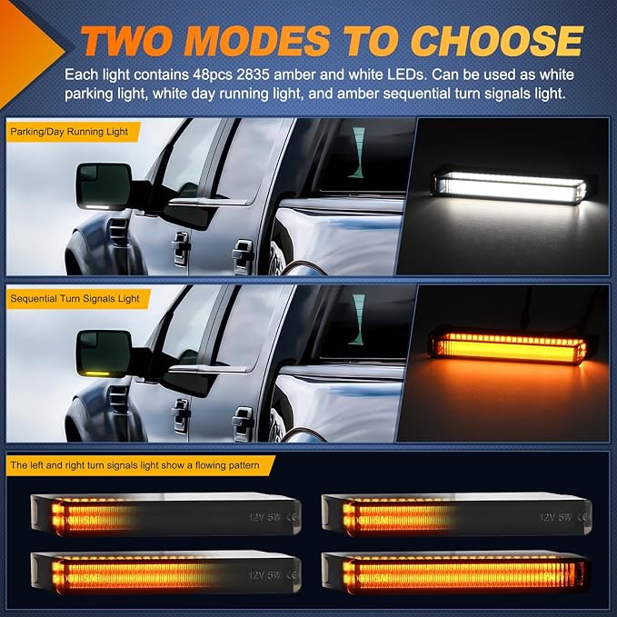 Nilight Side Mirror Marker Light Switchback White Parking Amber Turn Signals Lights Smoked Lens Plug and Play Compatible With Ford F150 Raptor Expedition 2006-2008 Lincoln Mark LT
