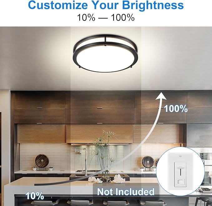 DLLT 2Pack Flush Mount LED Ceiling Light: 13 Inch 5CCT (3000K-6000K) & Dimmable Ceiling Light Fixtures for Bedroom Hallway - 24W Modern Black Super Bright Kitchen Lighting Fixtures Ceiling
